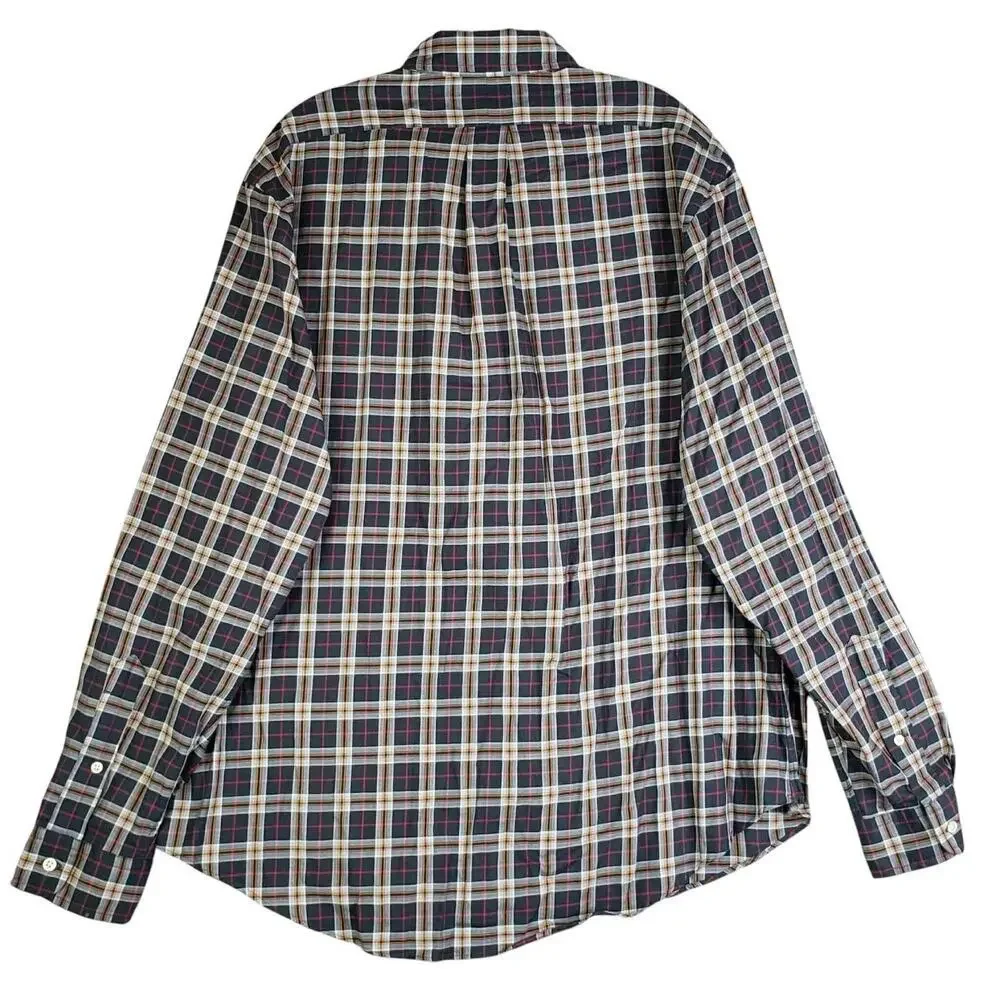 Polo Ralph Lauren Oxford Shirt Mens Size XL Black Multicolor Plaid Button Down